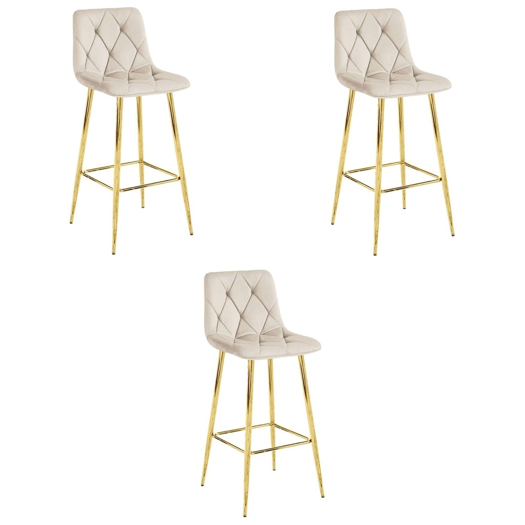 NADO Hocker – beige Samt / GOLDBeine x 3