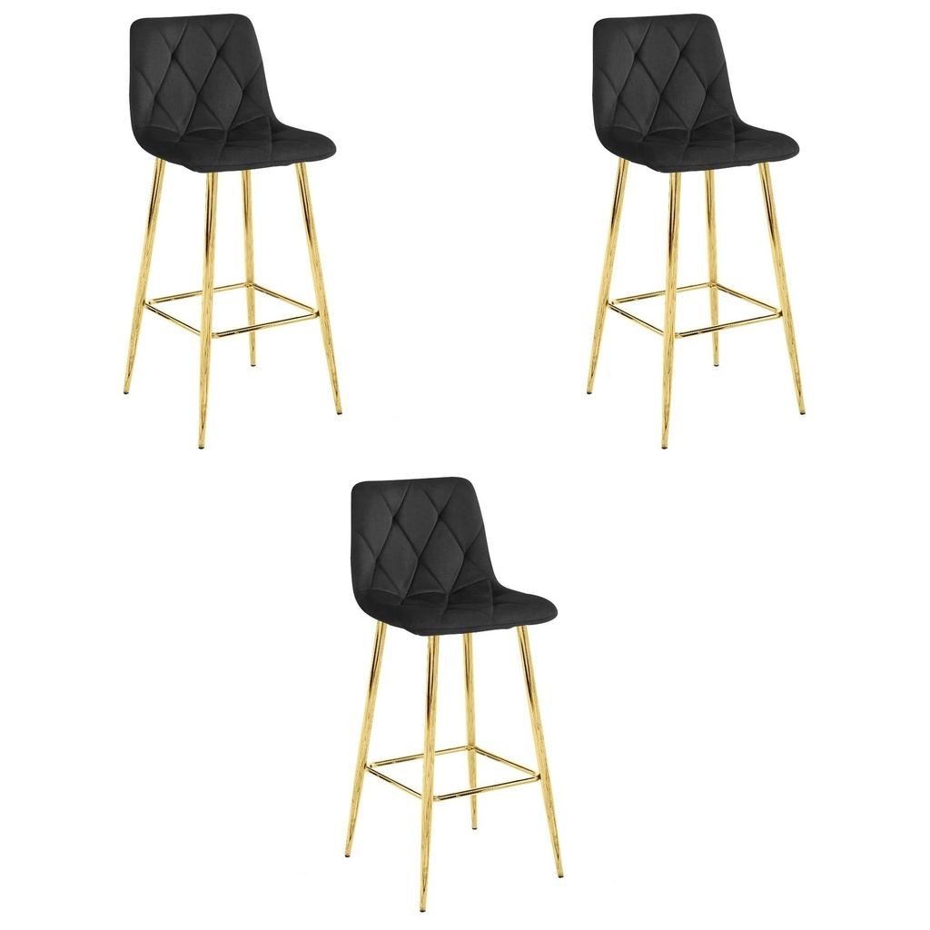 NADO Hocker – schwarzer Samt / GOLDBeine x 3