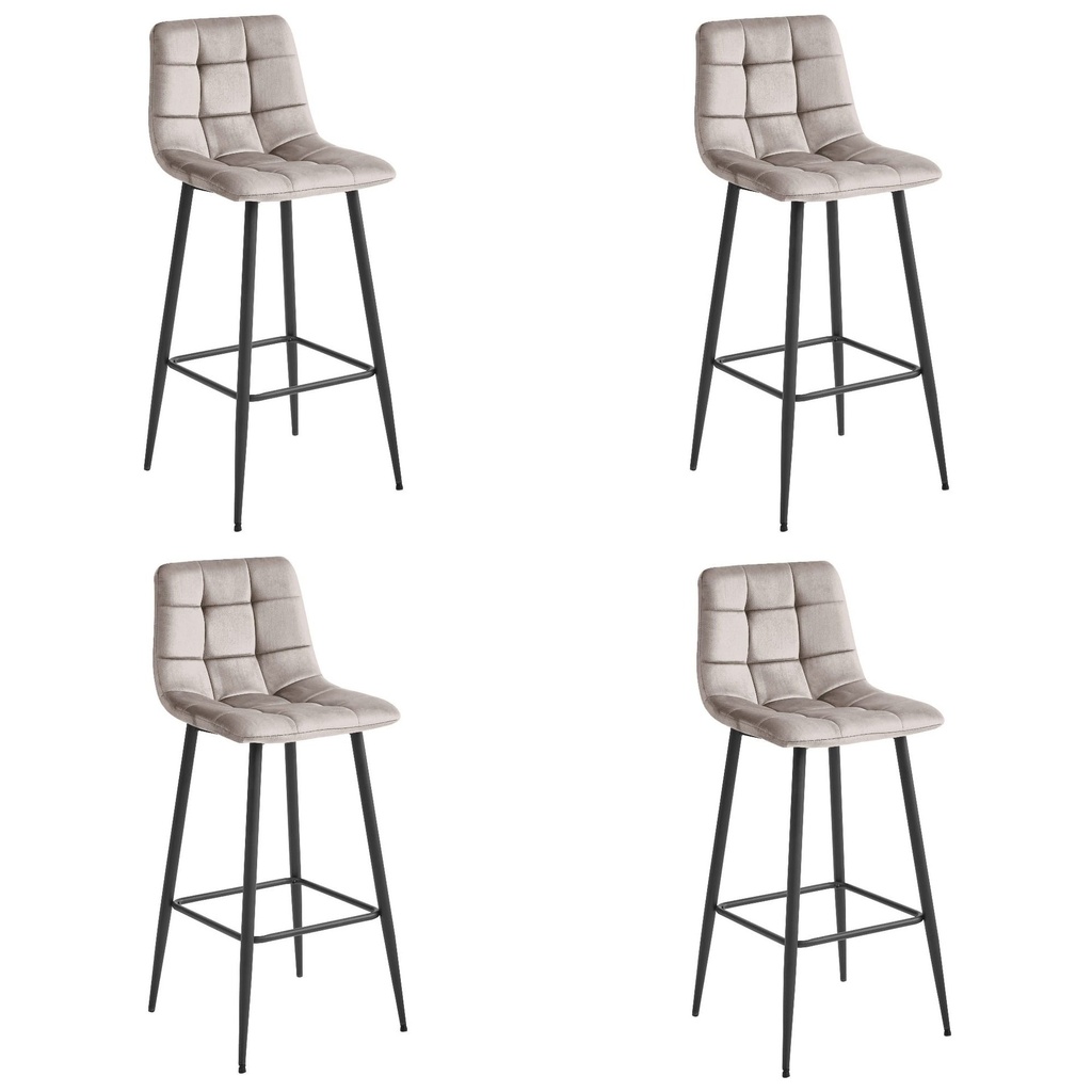 ARCETO Hocker – dunkelbeiger Samt / schwarze Beine x 4
