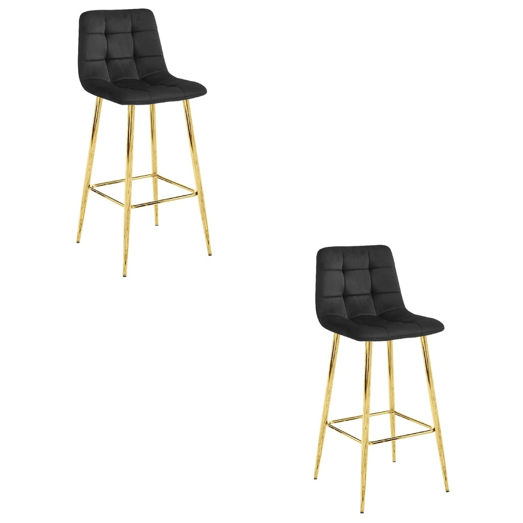 ARCETO Hocker – schwarzer Samt / GOLDBeine x 2