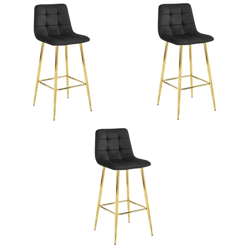 ARCETO Hocker – schwarzer Samt / GOLDBeine x 3