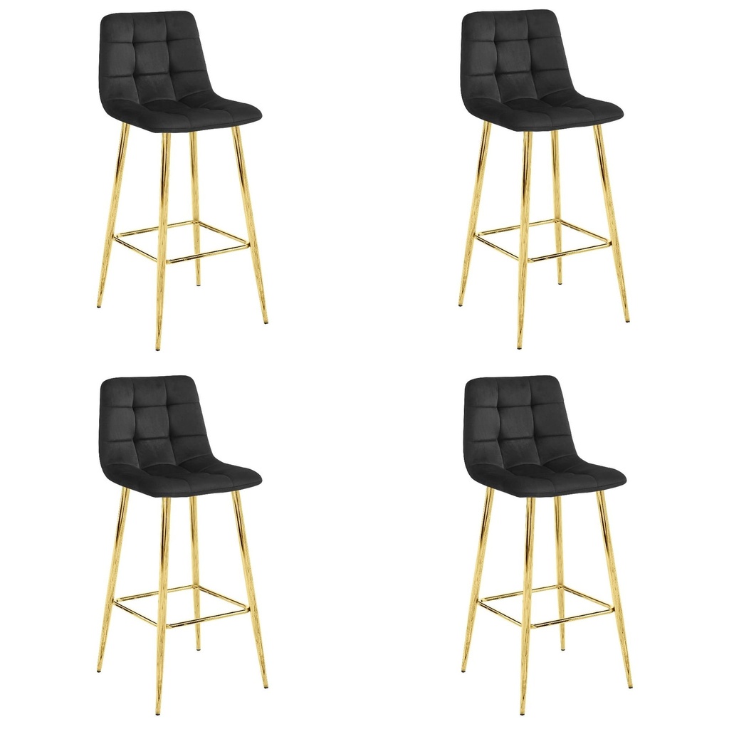 ARCETO Hocker – schwarzer Samt / GOLDBeine x 4