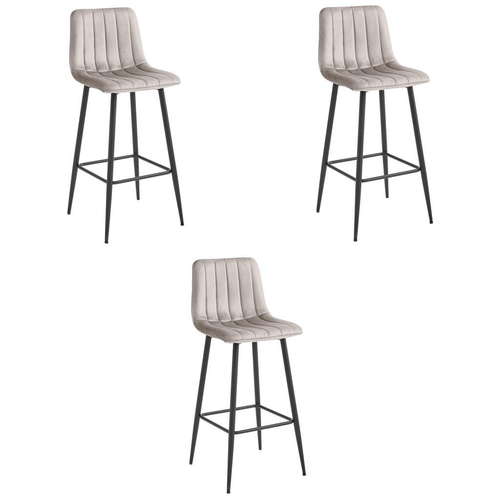 POZZA-Hocker – dunkelbeiger Samt / schwarze Beine x 3