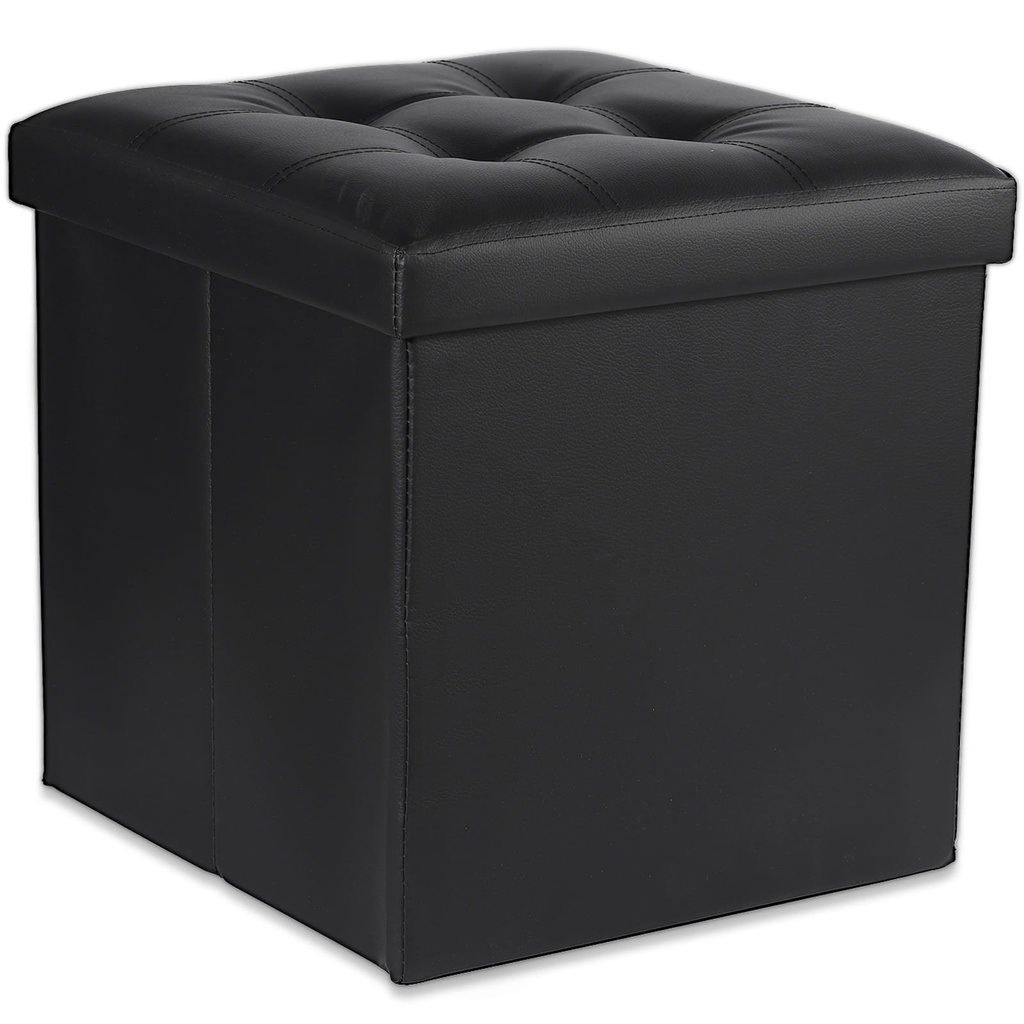 [model_15463_1] L-faltbarer Sitzhocker mit Knöpfen – 38 x 38 x 38 cm, schwarzes Öko-Leder