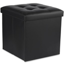 L-faltbarer Sitzhocker mit Knöpfen – 38 x 38 x 38 cm, schwarzes Öko-Leder