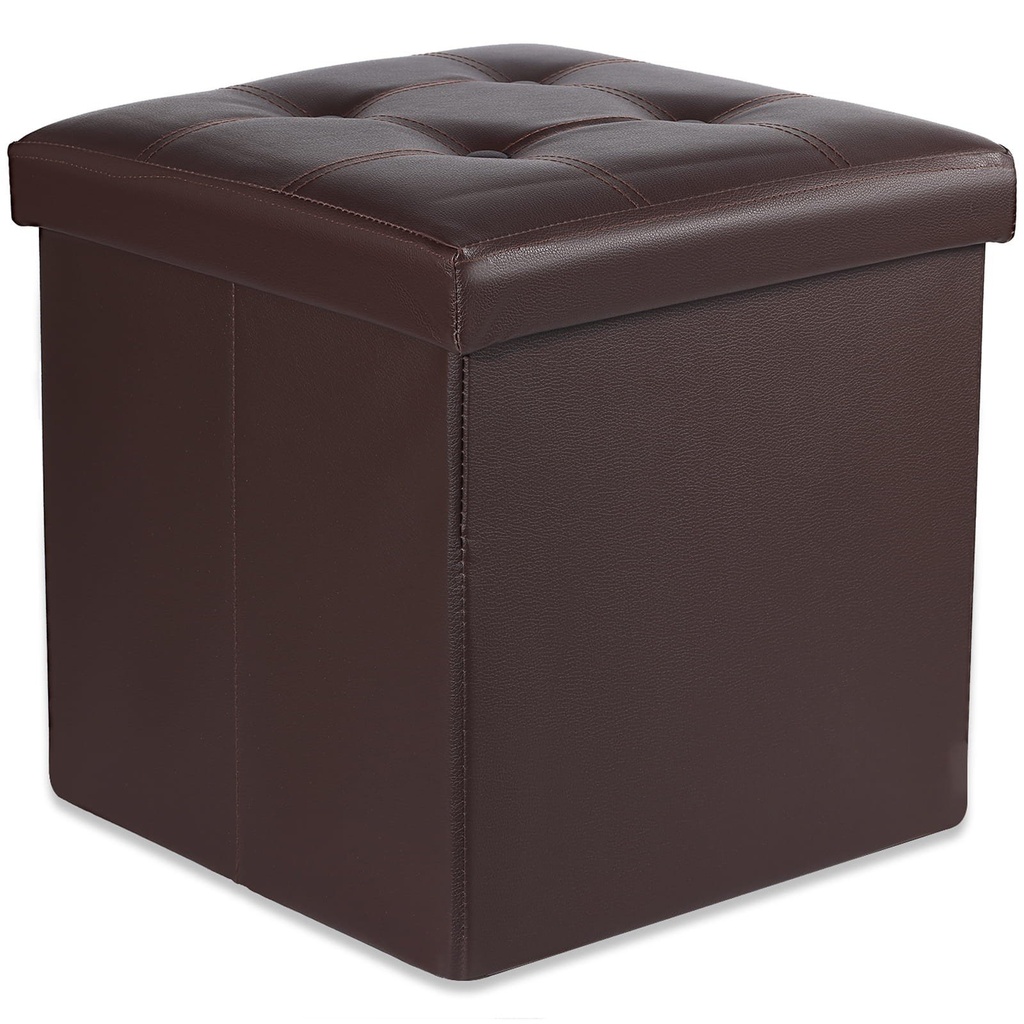 [model_15465_1] L-faltbarer Sitzhocker mit Knöpfen – 38 x 38 x 38 cm, braunes Öko-Leder
