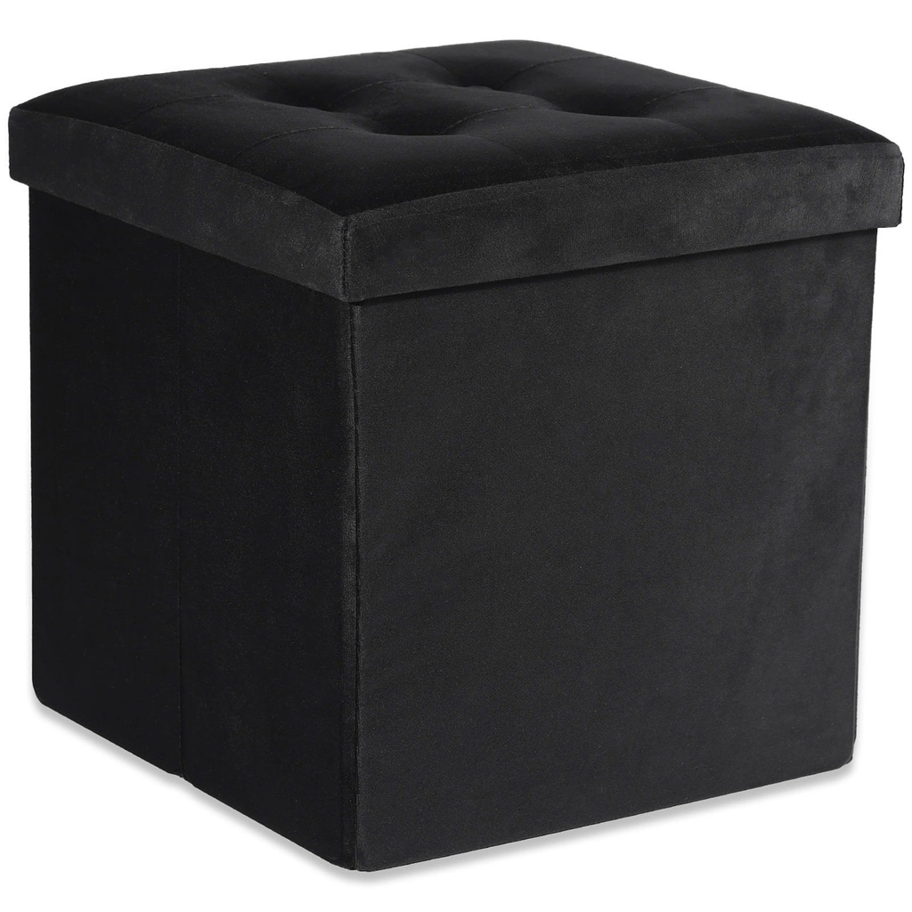 [model_15469_1] L-faltbarer Sitzhocker mit Knöpfen – 38 x 38 x 38 cm, schwarzer Samt