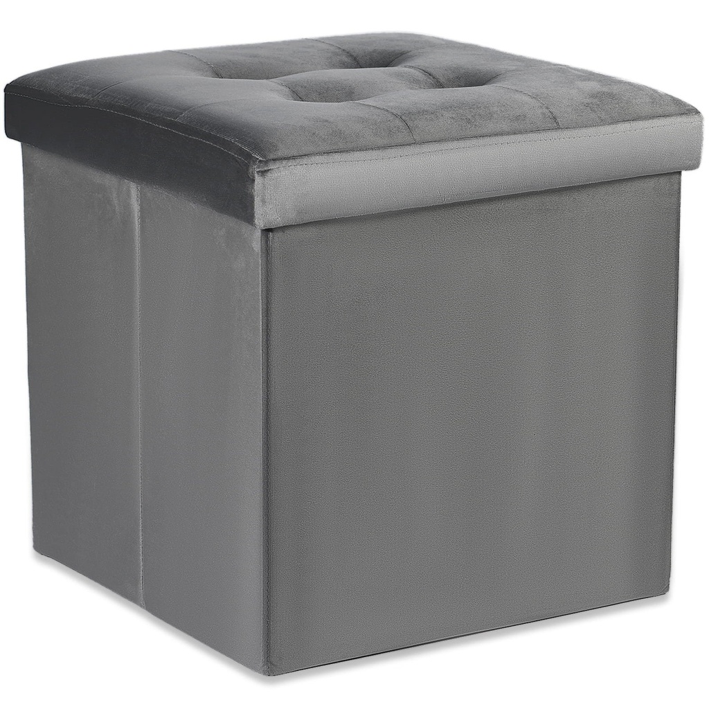 [model_15470_1] L-faltbarer Sitzhocker mit Knöpfen – 38 x 38 x 38 cm, grauer Samt