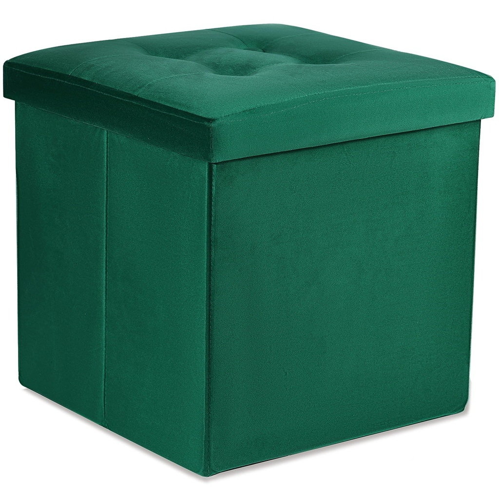 [model_15471_1] L-faltbarer Sitzhocker mit Knöpfen – 38 x 38 x 38 cm, grüner Samt