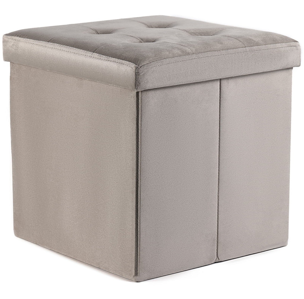 [model_15472_1] L faltbarer Sitzhocker mit Knöpfen – 38 x 38 x 38 cm, beigefarbener Samt