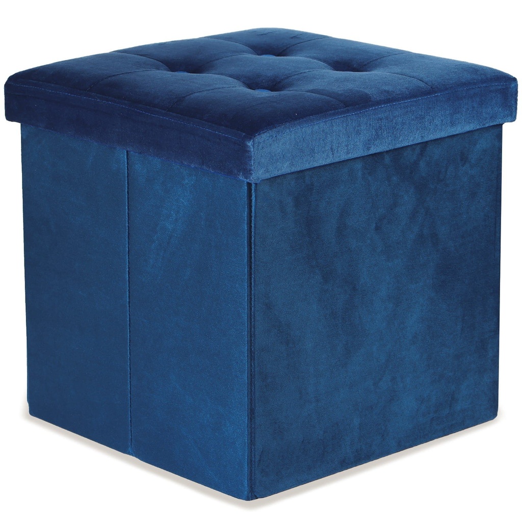 [model_15473_1] Klapphocker L mit Knöpfen – 38 x 38 x 38 cm, Samt in Marineblau