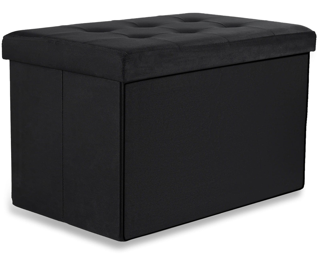 [model_15476_1] XL faltbarer Sitzhocker mit Knöpfen – 60 x 38 x 38 cm, schwarzer Samt