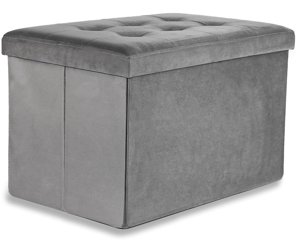 [model_15477_1] XL faltbarer Sitzhocker mit Knöpfen – 60 x 38 x 38 cm, grauer Samt