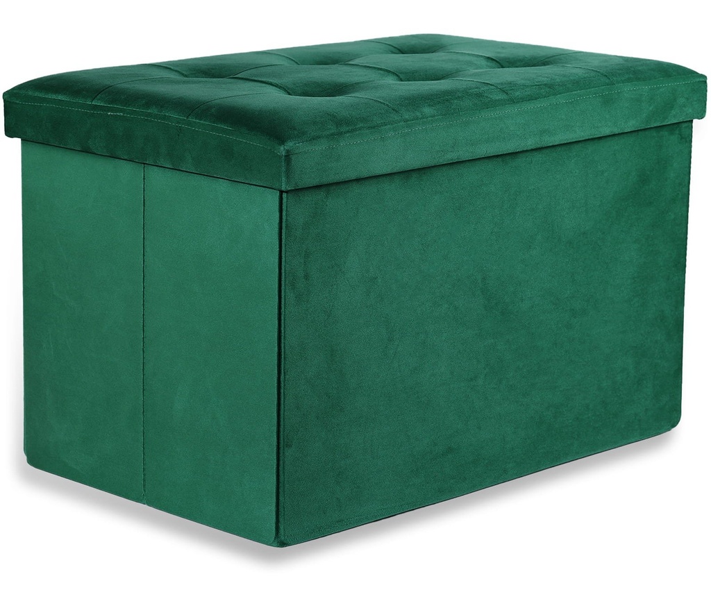[model_15478_1] XL faltbarer Hocker mit Knöpfen – 60 x 38 x 38 cm, grüner Samt