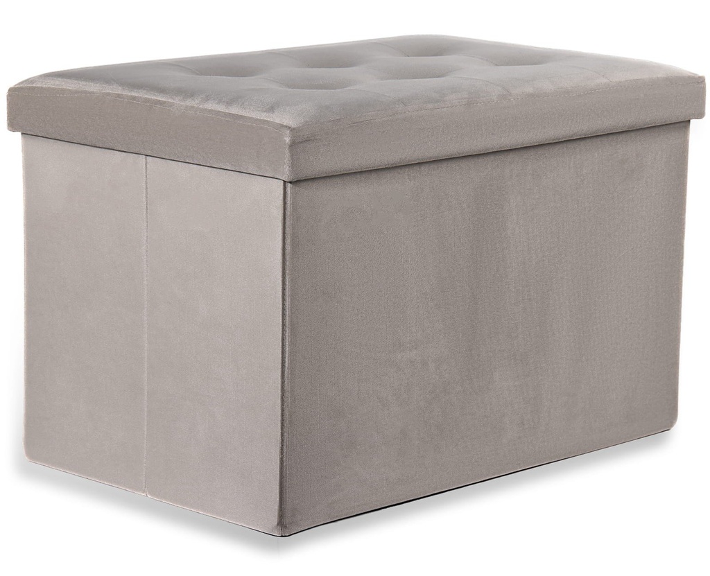 [model_15479_1] XL faltbarer Sitzhocker mit Knöpfen – 60 x 38 x 38 cm, beigefarbener Samt
