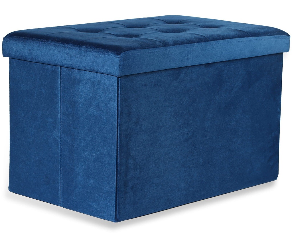 [model_15480_1] XL faltbarer Sitzhocker mit Knöpfen – 60 x 38 x 38 cm, marineblauer Samt