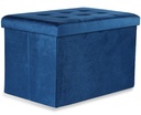 XL faltbarer Sitzhocker mit Knöpfen – 60 x 38 x 38 cm, marineblauer Samt