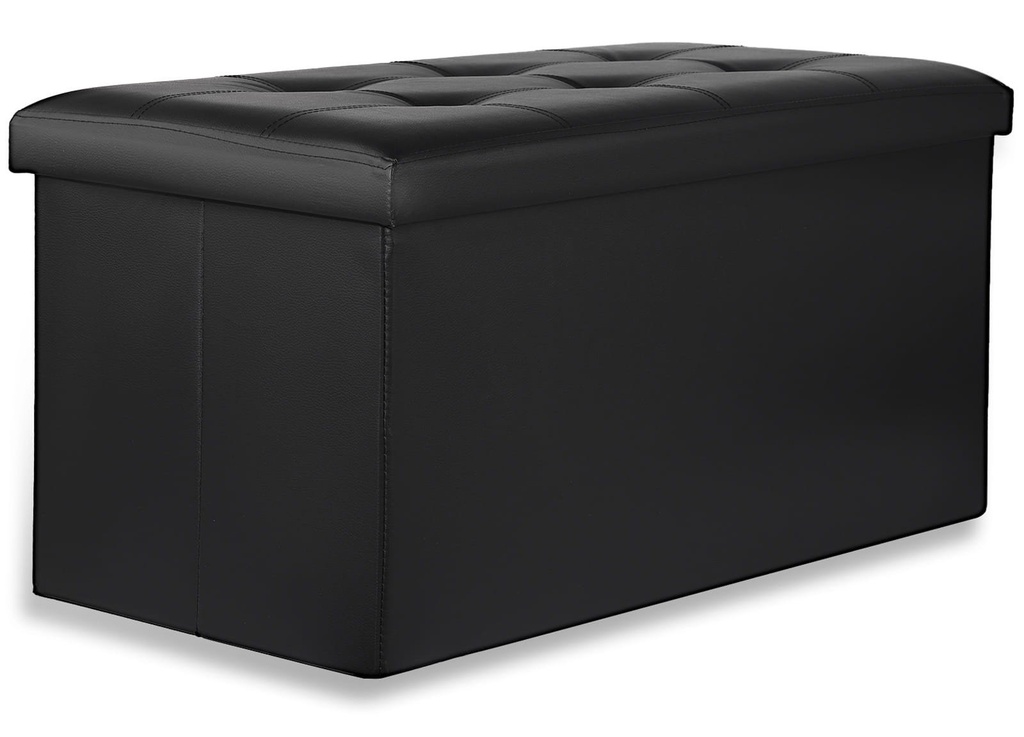 [model_15466_1] XXL faltbarer Sitzhocker mit Knöpfen – 80 x 40 x 40 cm, schwarzes Kunstleder