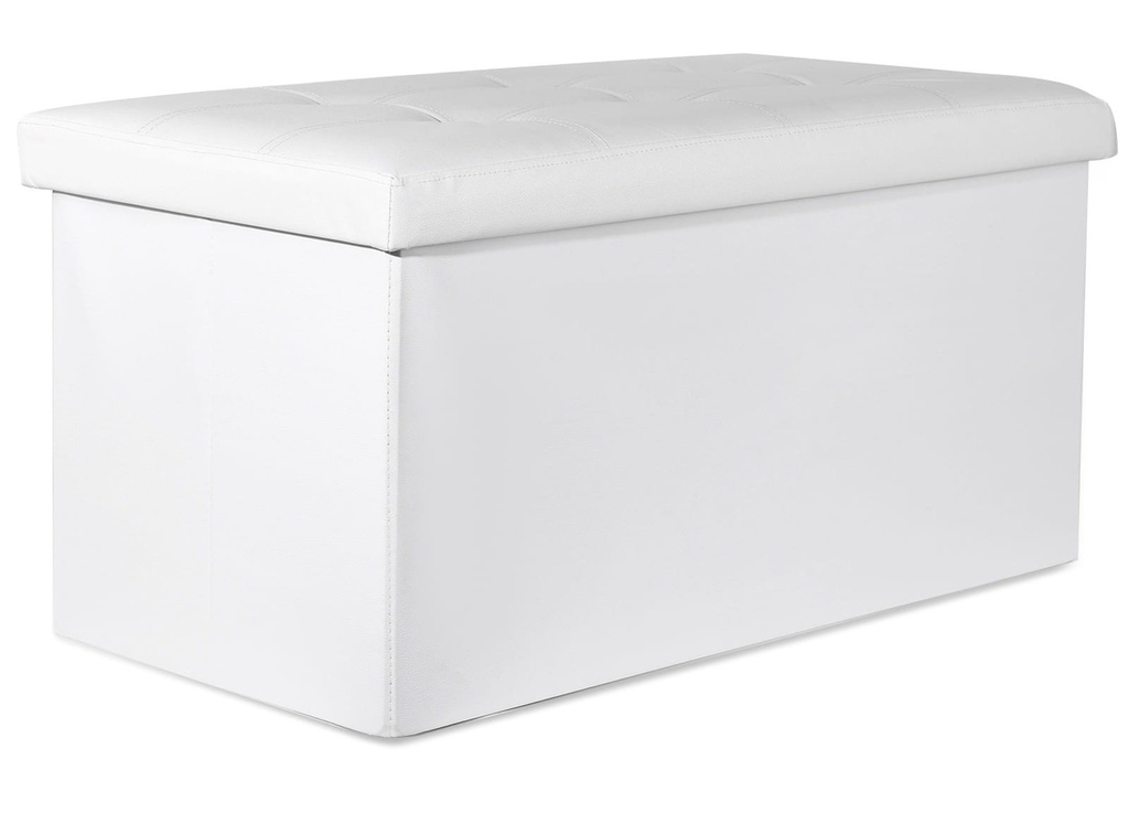 [model_15467_1] XXL faltbarer Sitzhocker mit Knöpfen – 80 x 40 x 40 cm, weißes Öko-Leder