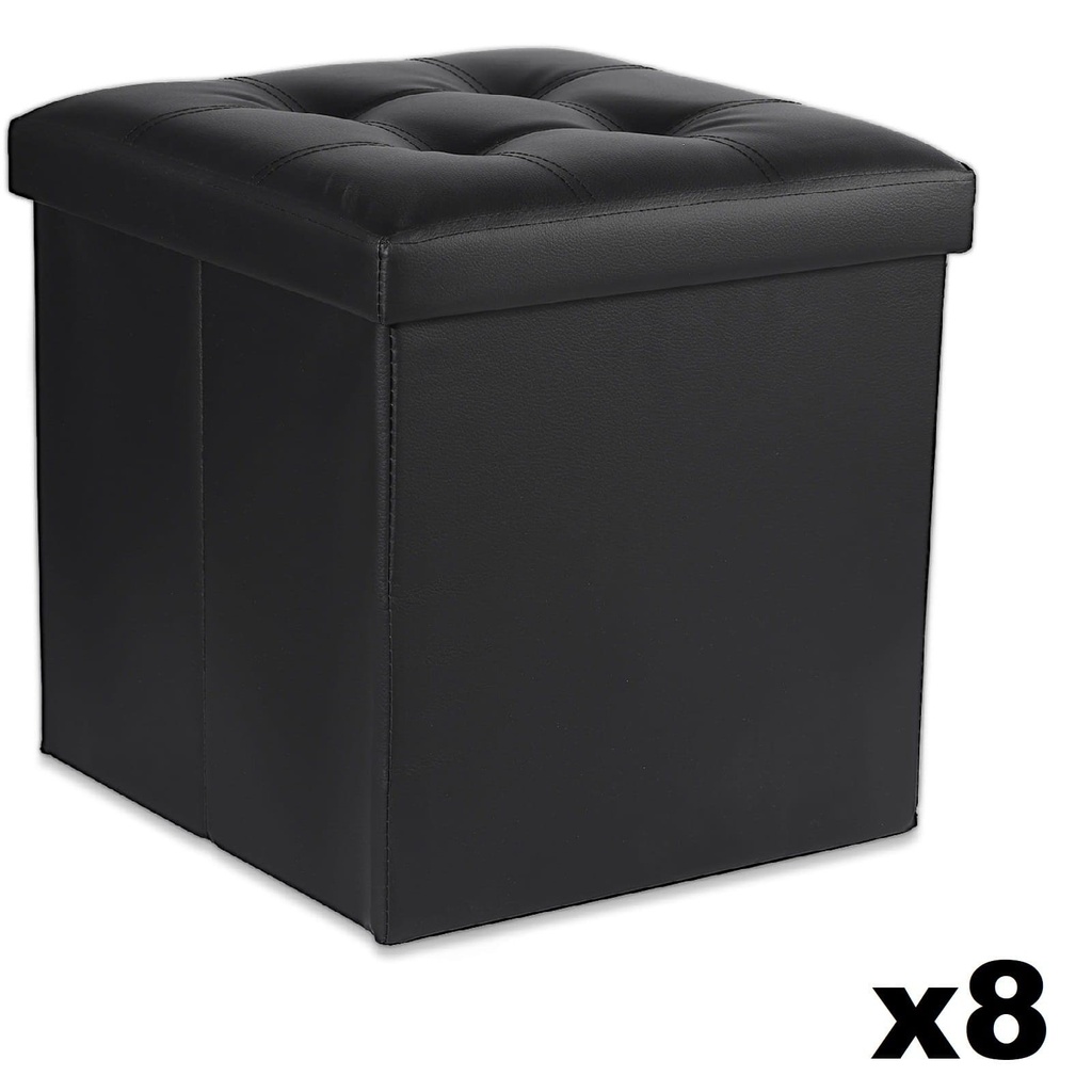 Klapphocker L mit Knöpfen – 38 x 38 x 38 cm, schwarzes Öko-Leder x 8