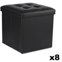 Klapphocker L mit Knöpfen – 38 x 38 x 38 cm, schwarzes Öko-Leder x 8