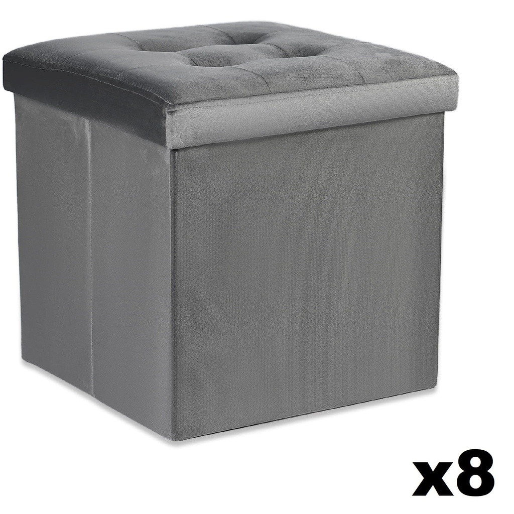 [model_15470_8] Klapphocker L mit Knöpfen – 38 x 38 x 38 cm, grauer Samt x 8
