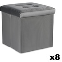 Klapphocker L mit Knöpfen – 38 x 38 x 38 cm, grauer Samt x 8