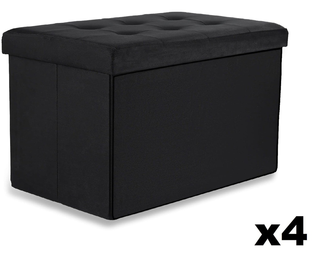 XL faltbarer Sitzhocker mit Knöpfen – 60 x 38 x 38 cm, Samtschwarz x 4
