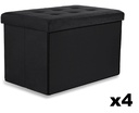 XL faltbarer Sitzhocker mit Knöpfen – 60 x 38 x 38 cm, Samtschwarz x 4