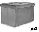 XL faltbarer Pouf mit Knöpfen – 60 x 38 x 38 cm, grauer Samt x 4
