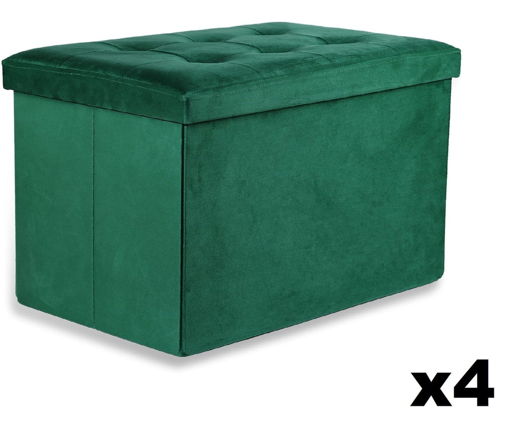 XL faltbarer Sitzhocker mit Knöpfen – 60 x 38 x 38 cm, grüner Samt x 4