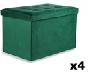 XL faltbarer Sitzhocker mit Knöpfen – 60 x 38 x 38 cm, grüner Samt x 4