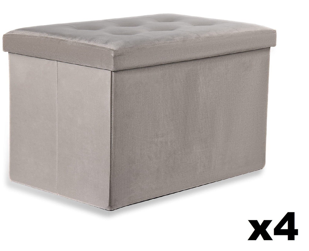 XL faltbarer Pouf mit Knöpfen – 60 x 38 x 38 cm, Samtbeige x 4