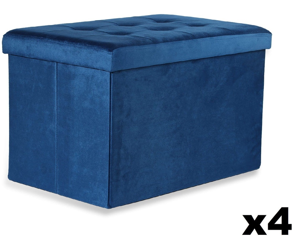 XL faltbarer Sitzhocker mit Knöpfen – 60 x 38 x 38 cm, Samt, Marineblau, x 4
