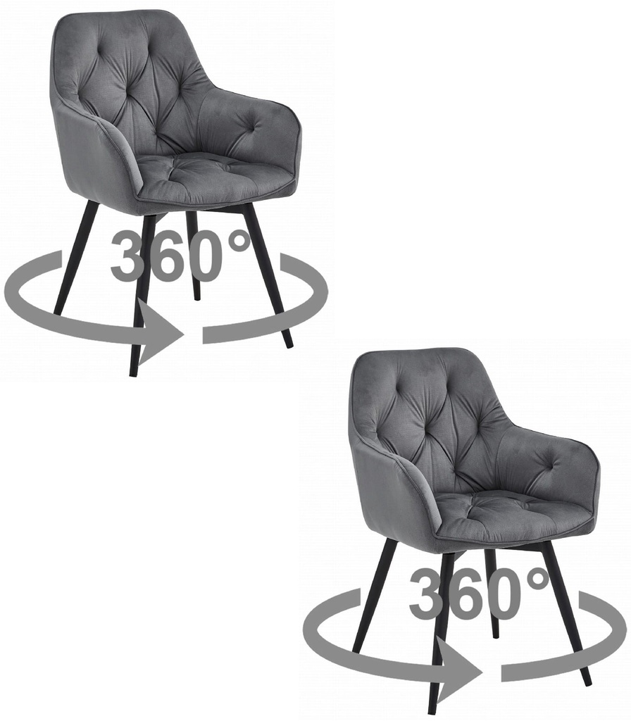 JORK360 Stuhl – dunkelgrauer Samt / schwarze Beine x 2