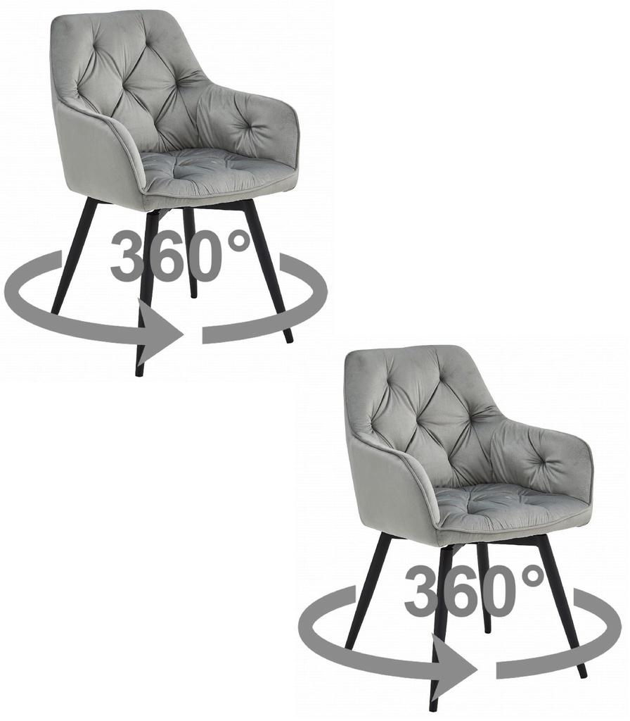 JORK360 Stuhl – silbergrauer Samt / schwarze Beine x 2
