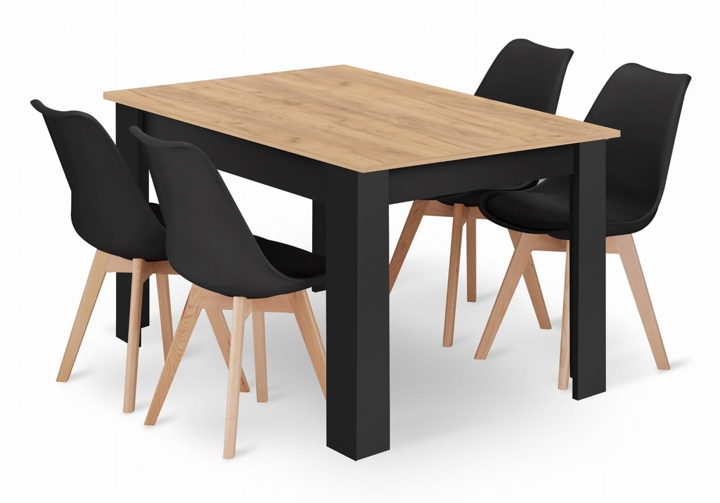[model_15503_1+3319_4-MARK-ATTY16] NP-Tisch 120x80cm Artisan, schwarze Beine + 4 MARK-Stühle, schwarze Naturbeine