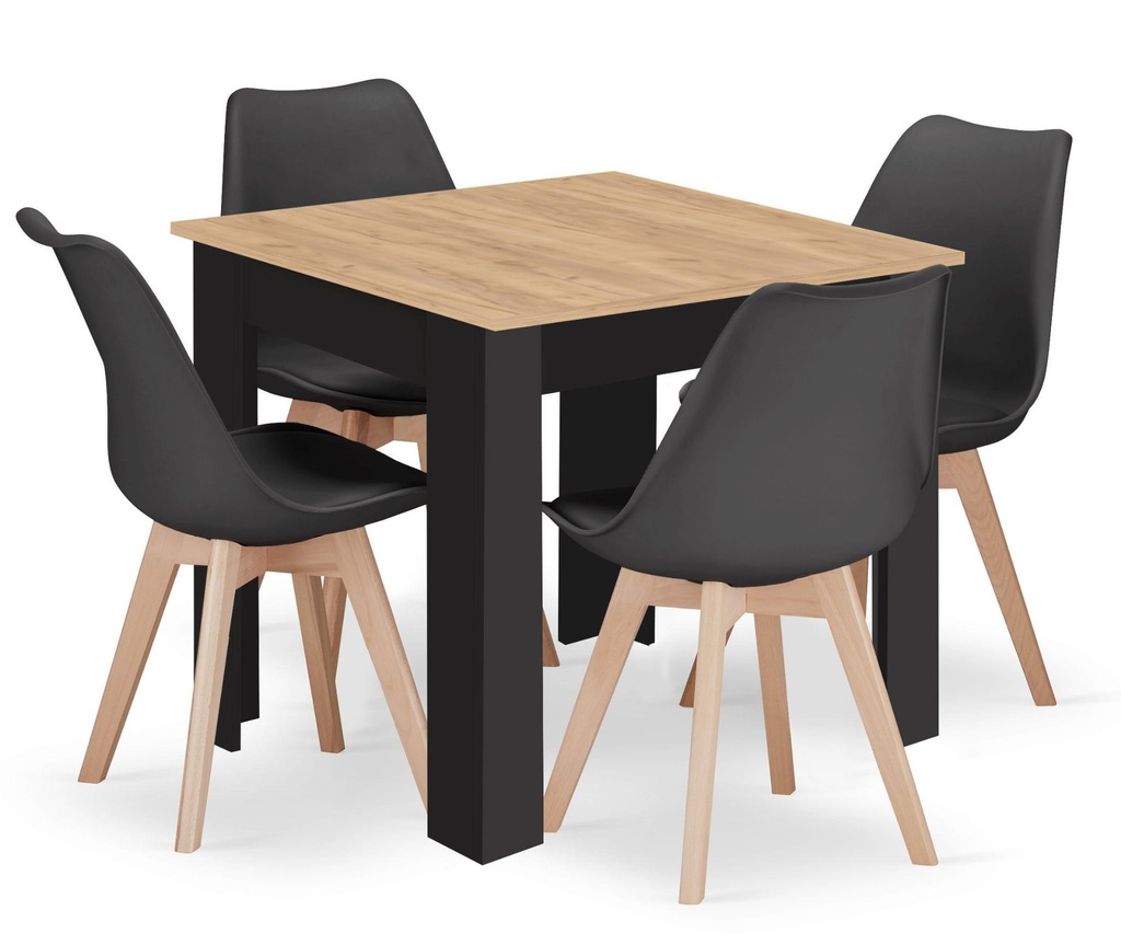 [model_15504_1+3319_4-MARK-ATTY16] NP-Tisch 80x80cm Artisan, schwarze Beine + 4 MARK-Stühle, schwarze Naturbeine