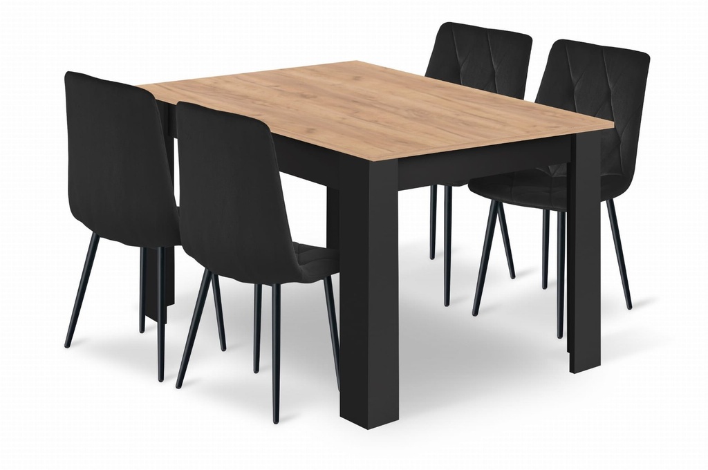 [model_15408_1+3835_4-LUMINES/LIBRA-LUMY82] Set aus NP-Tisch 120x80cm Craft Black + 4 schwarzen Stühlen LIBRA