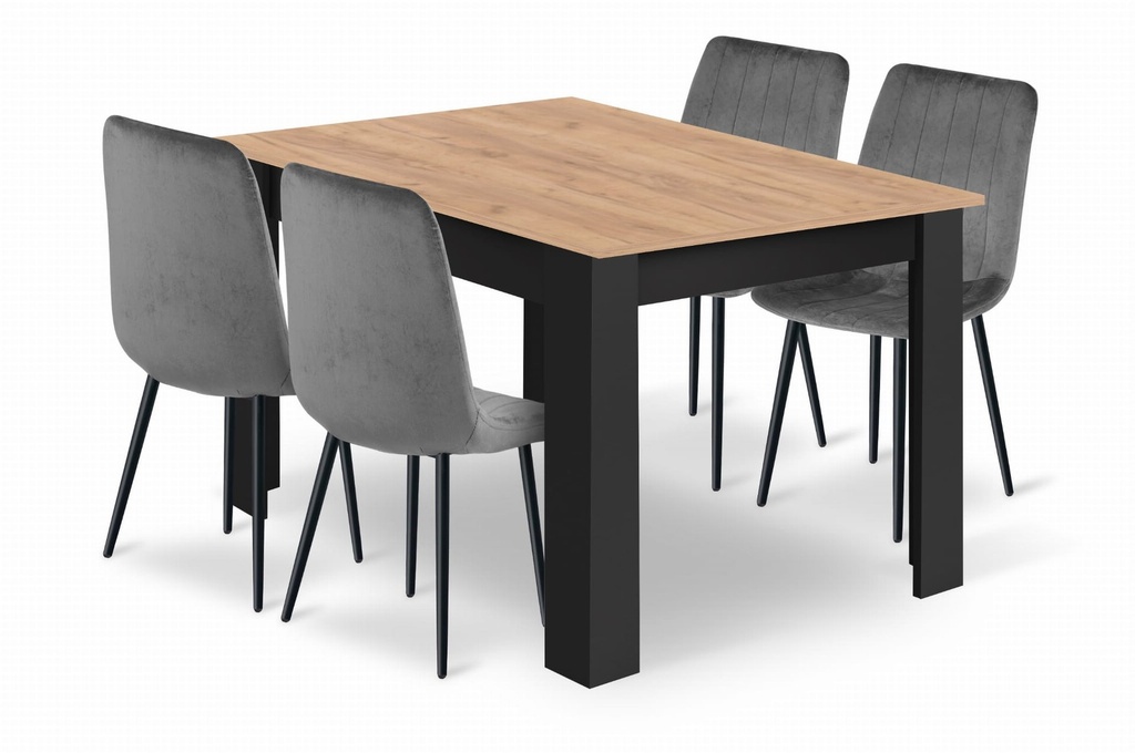 [model_15408_1+3460_4-SIMPLE/LAVA-SIMY02] Set aus NP-Tisch 120x80cm Craft Black + 4 Stühlen in LAVA-Grau