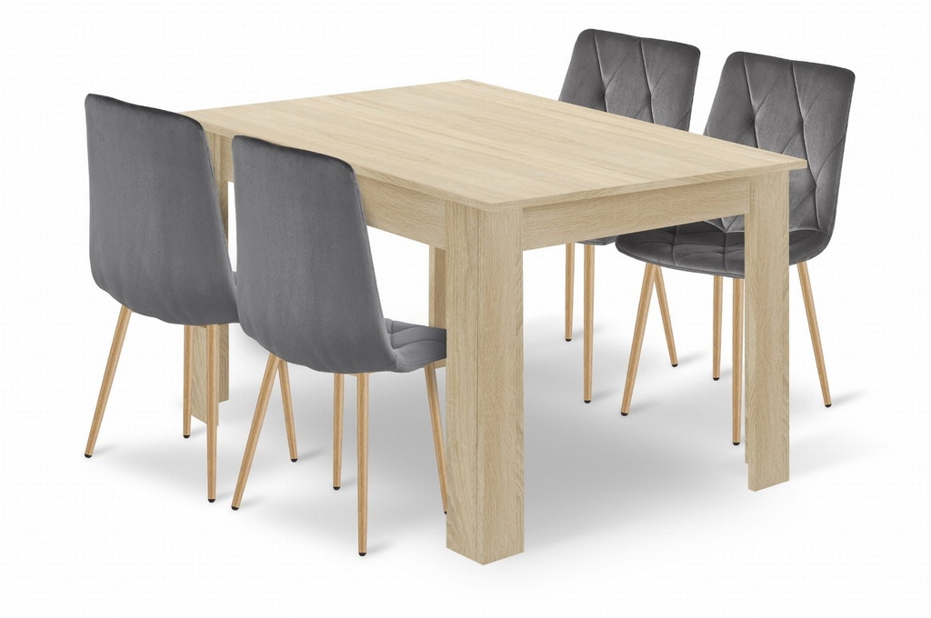 [model_15386_1+3922_4-LUMINES/LIBRA-LUMY82] Set aus NP-Tisch 120x80cm Sonoma-Eiche + 4 Stühlen LIBRA grau