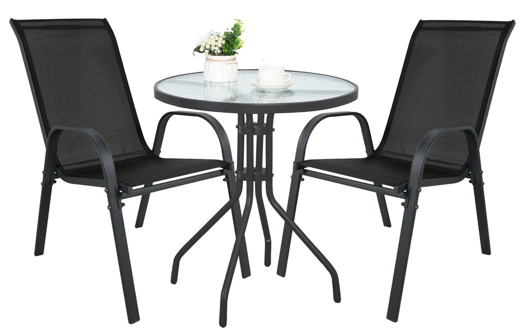 [model_3996_1-ISLAND-PALO60+4001_2-SOFIA-WAR111] ISLAND runder Tisch 60 cm + 2x SOFIA Stuhl, schwarz