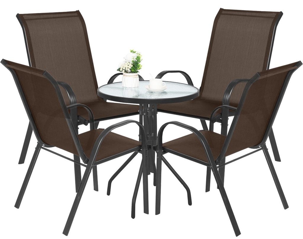 [model_3996_1-ISLAND-PALO60+4003_4-SOFIA-WAR111] ISLAND runder Tisch 60 cm + 4x SOFIA brauner Stuhl