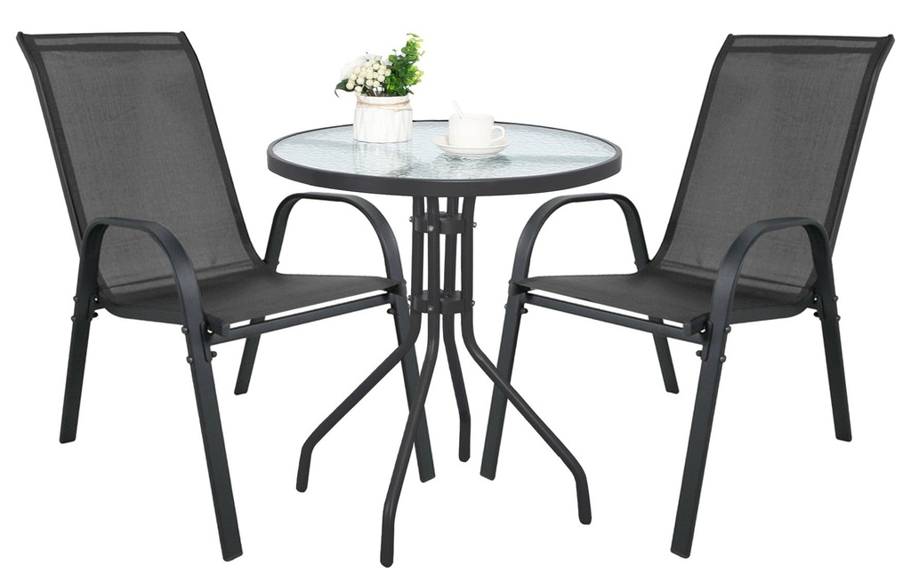 [model_3996_1-ISLAND-PALO60+4002_2-SOFIA-WAR111] ISLAND runder Tisch 60 cm + 2x SOFIA Stuhl, dunkelgrau