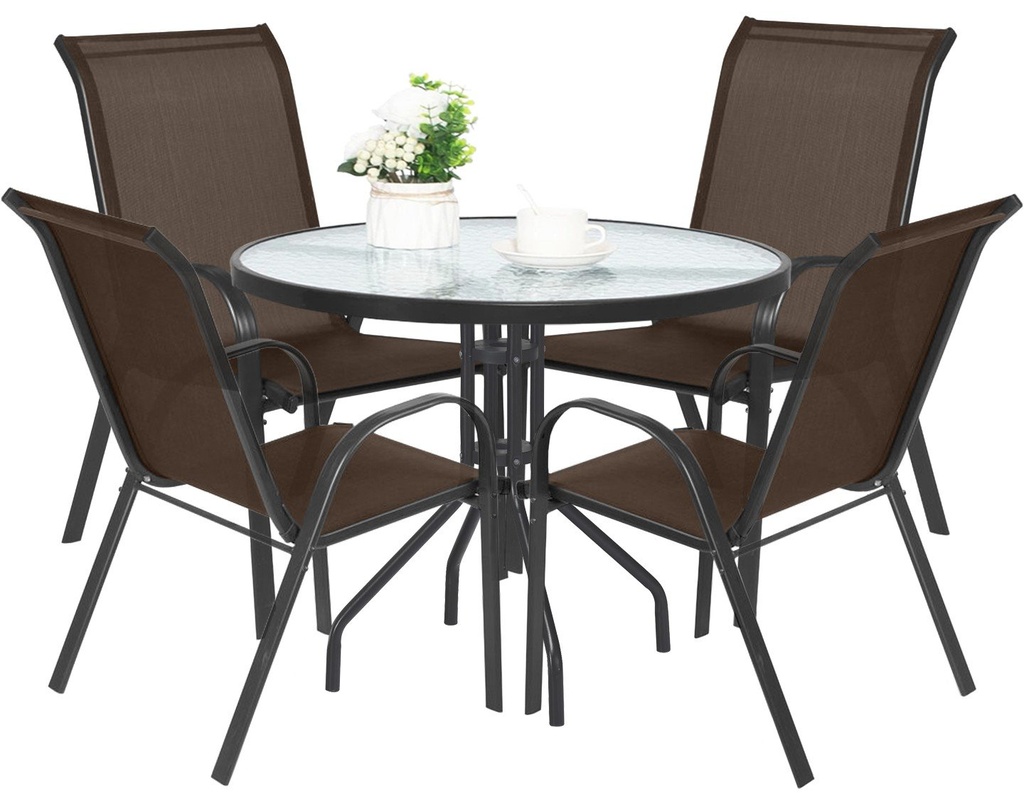 [model_3997_1-ISLAND-PALO90+4003_4-SOFIA-WAR111] ISLAND runder Tisch 90 cm + 4x SOFIA brauner Stuhl