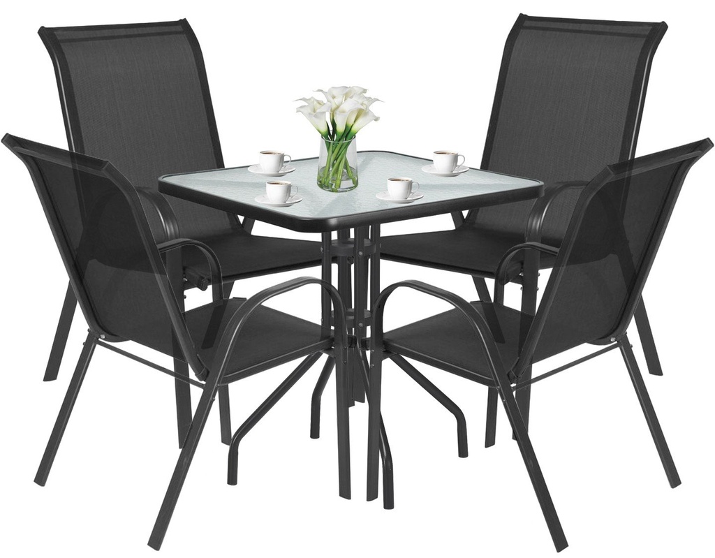 [model_3999_1-ISLAND-PALK70+4001_4-SOFIA-WAR111] ISLAND quadratischer Tisch 70 cm + 4x SOFIA Stuhl, schwarz
