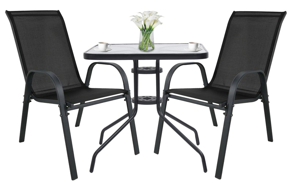 [model_3998_1-ISLAND-PALK60+4001_2-SOFIA-WAR111] ISLAND quadratischer Tisch 60 cm + 2x SOFIA Stuhl, schwarz