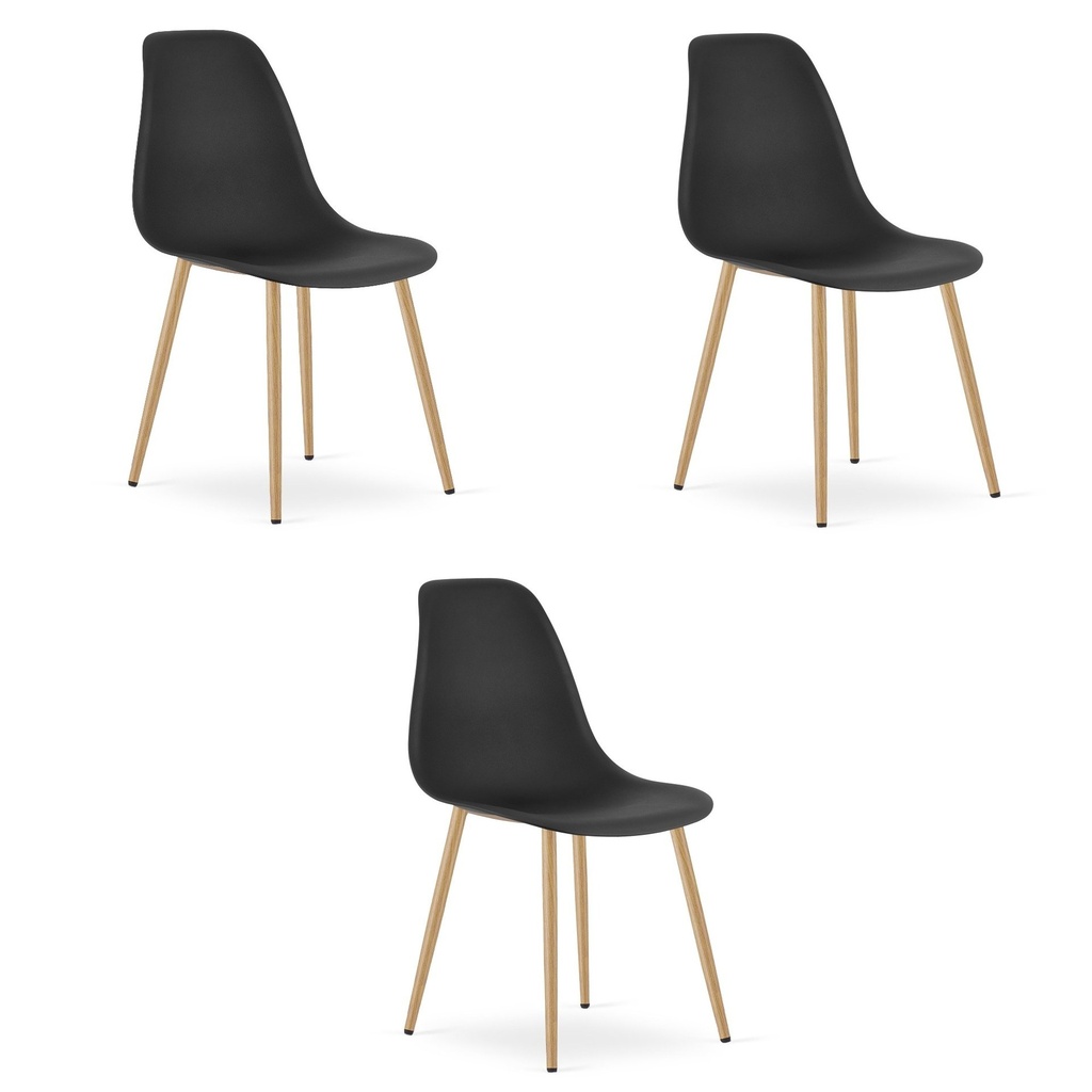 WAT Stuhl schwarz / natürliche Beine x 3