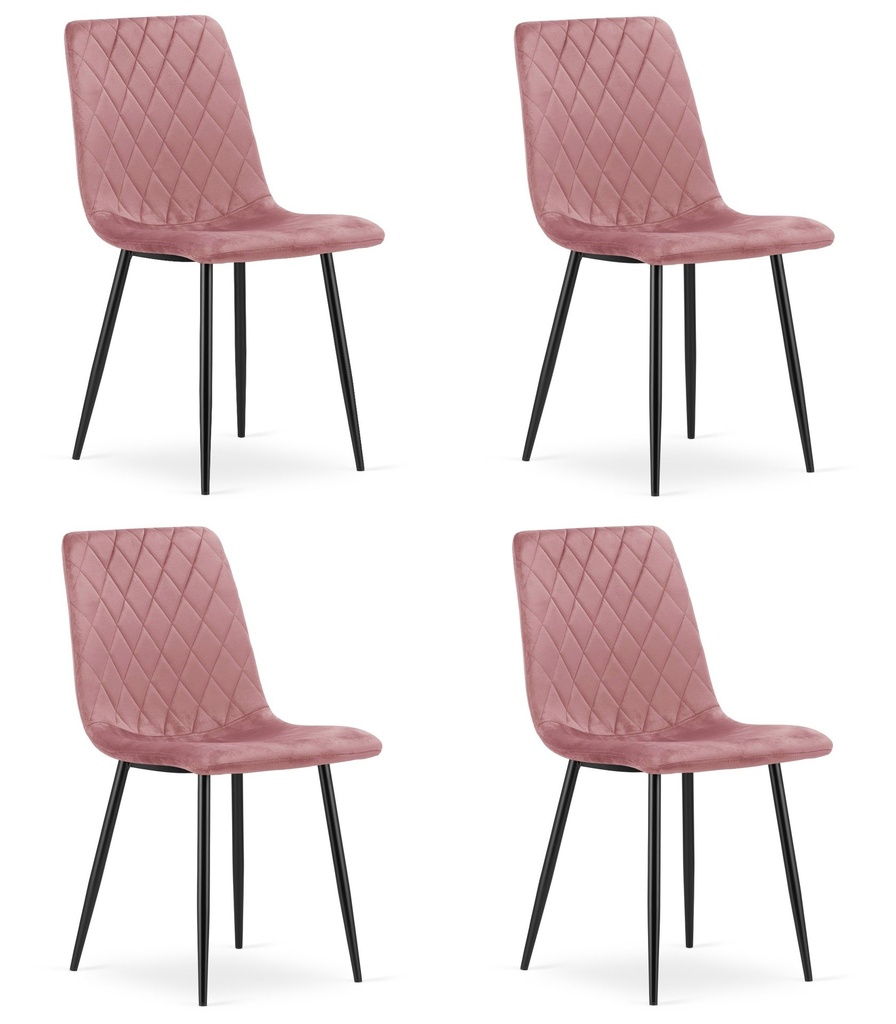 TURIN Stuhl – rosa Samt / schwarze Beine x 4
