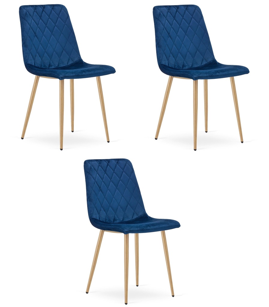 TURIN Stuhl – marineblauer Samt / holzfarbene Beine x 3